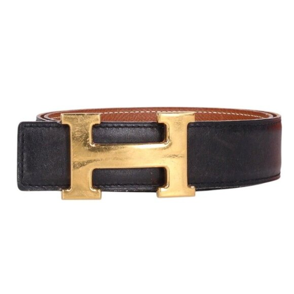 Hermes Logo Buckle Reversible Leather Belt 70